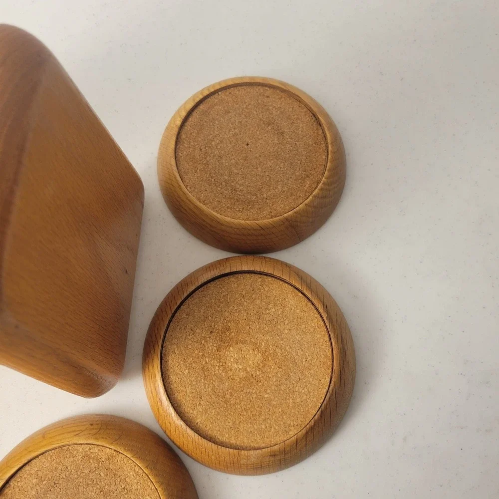 Himark Wood Coasters MCM Brown Vintage Oak Cork 6 Piece Set with Caddy